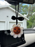 Crochet Pumpkin Daisy Car Charm