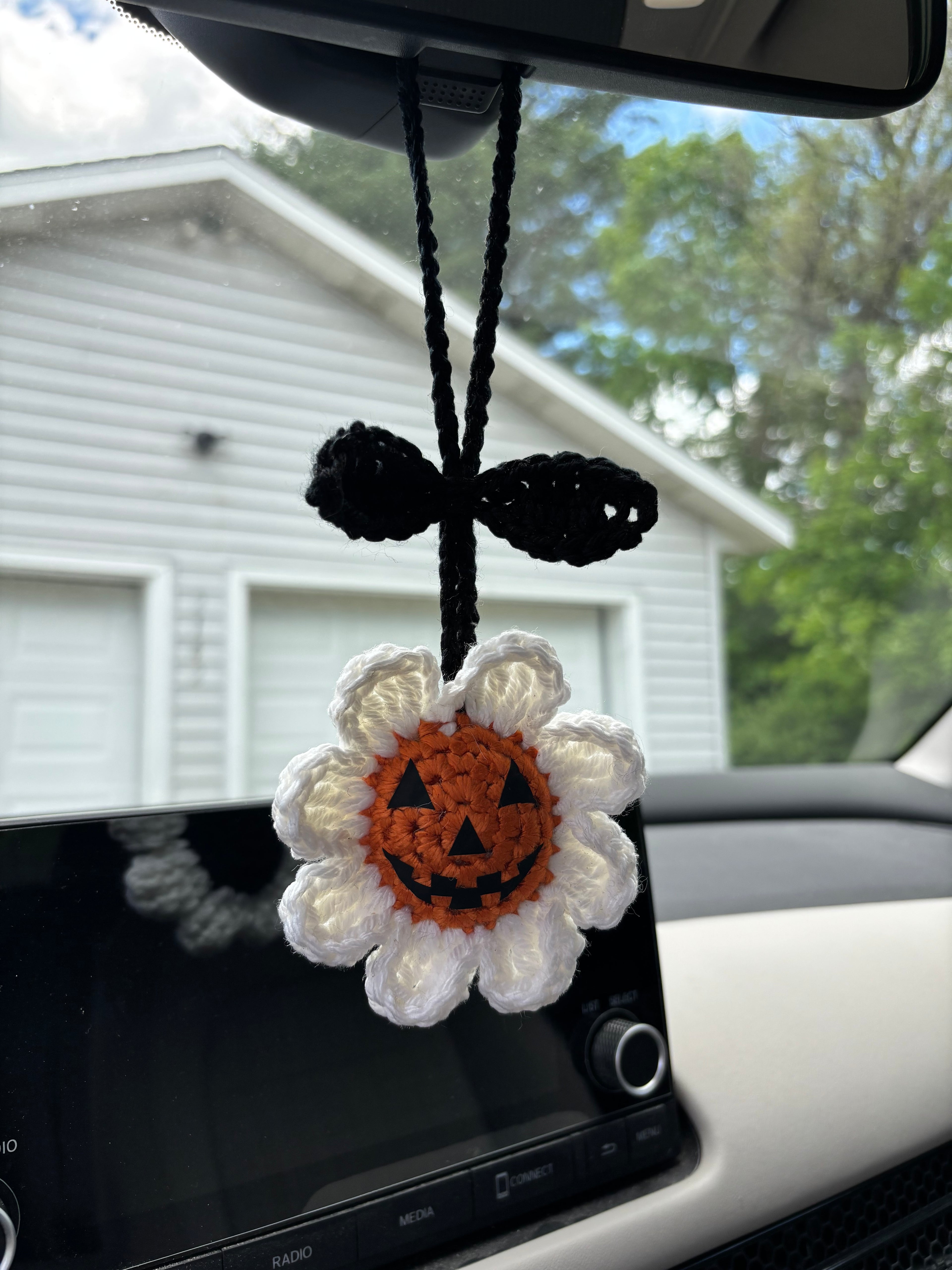 Crochet Pumpkin Daisy Car Charm