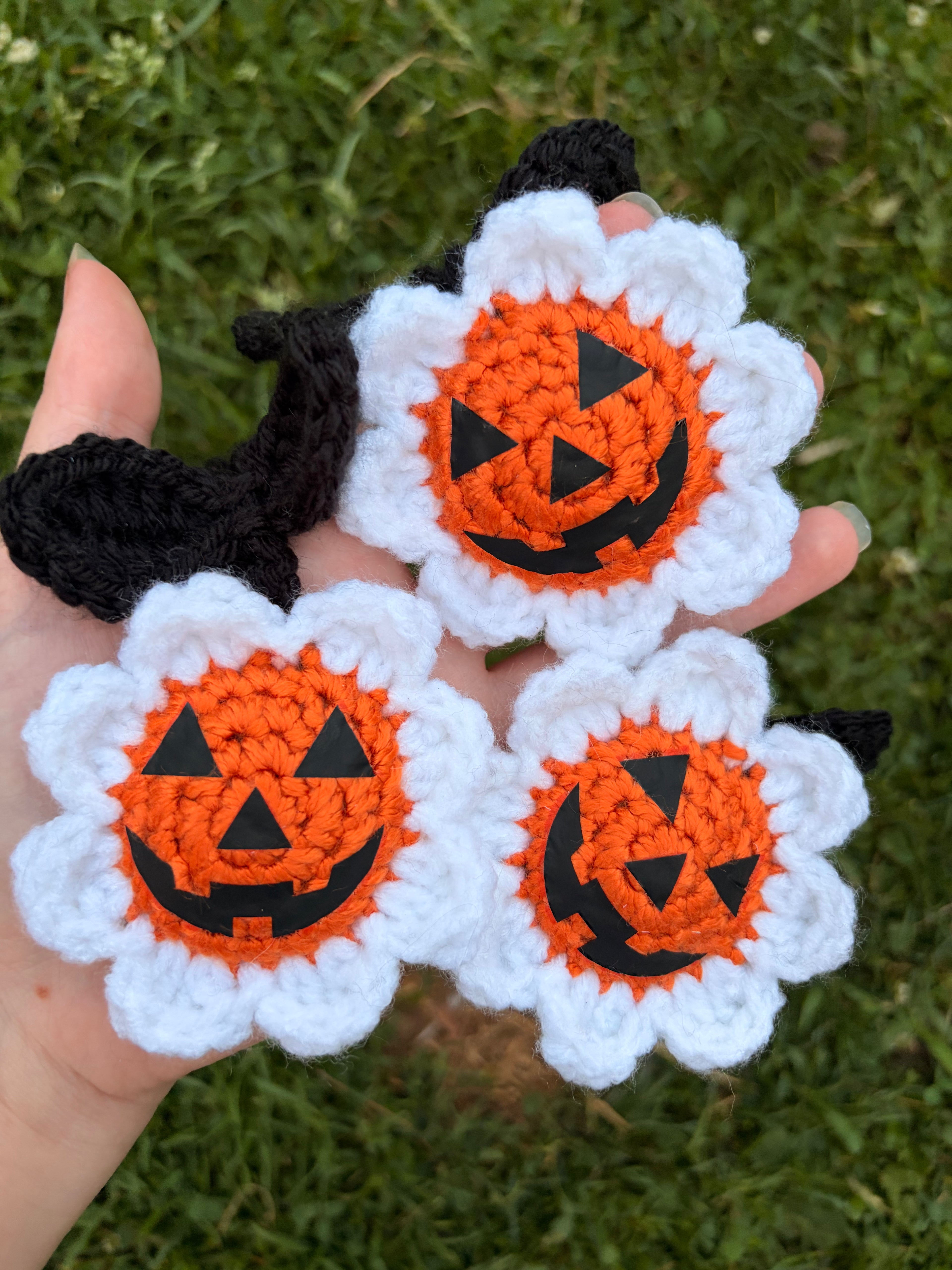 Crochet Pumpkin Daisy Car Charm
