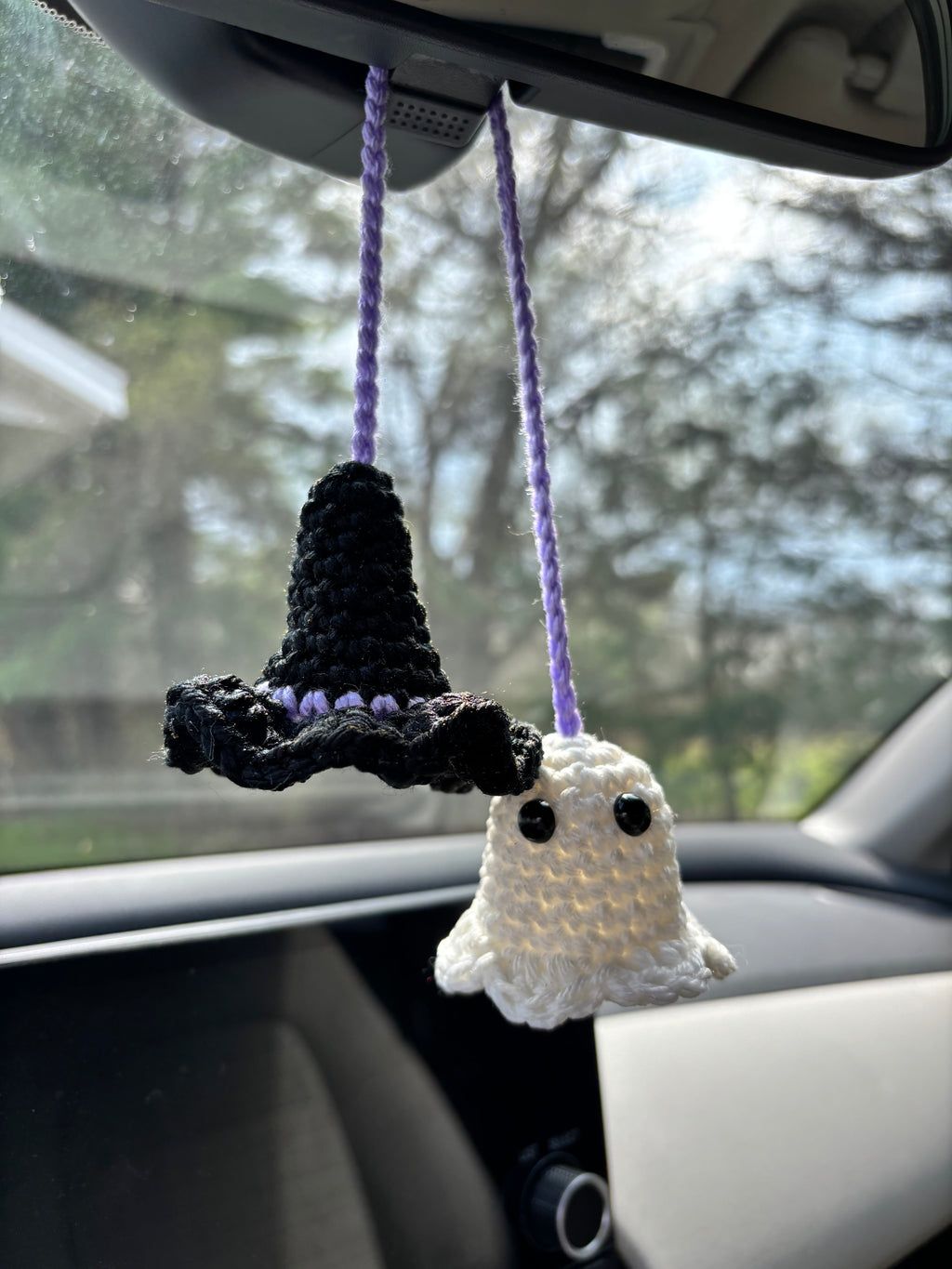 Ghost and Witch Hat Crochet Car Charm