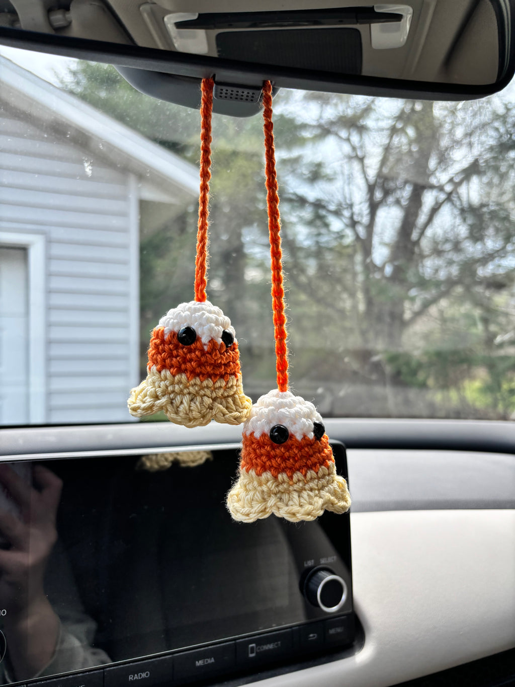 Candy Corn Ghost Crochet Car Charm