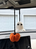 Pumpkin and Ghost Crochet Car Charm