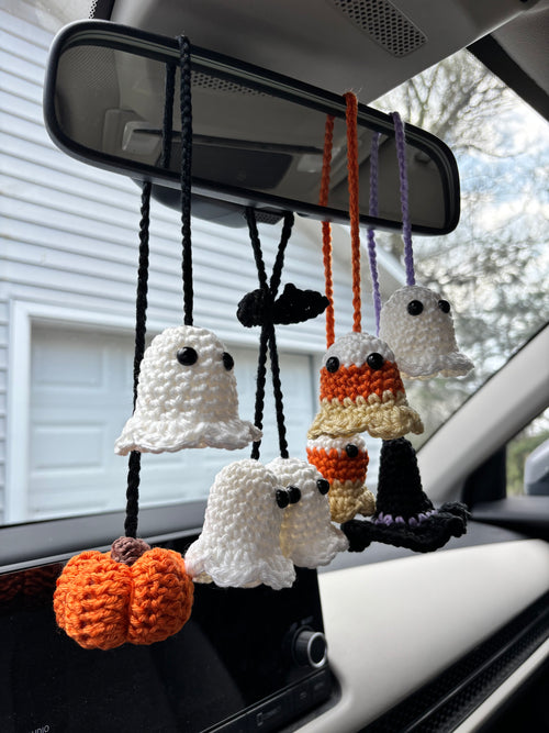 Candy Corn Ghost Crochet Car Charm