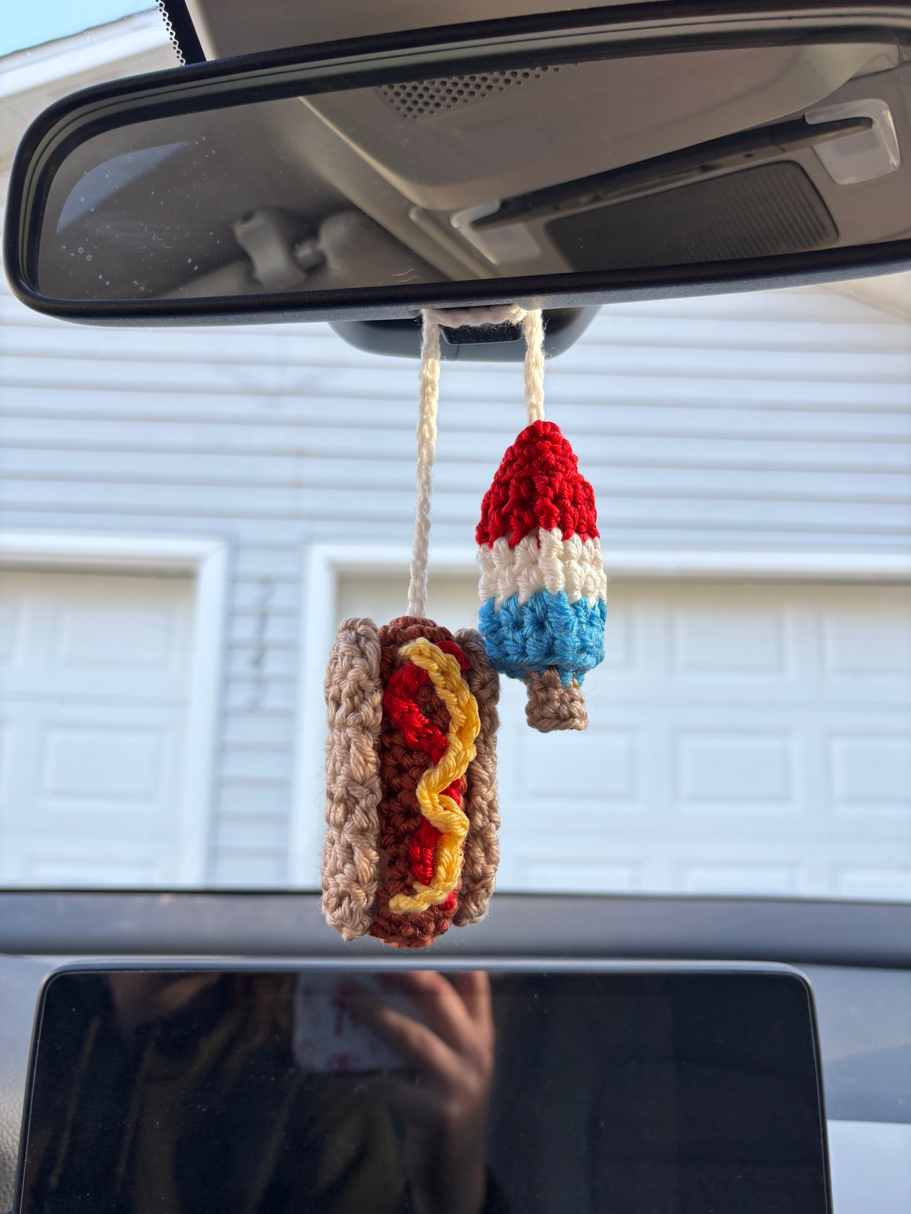 Hot Dog Crochet Car Charm
