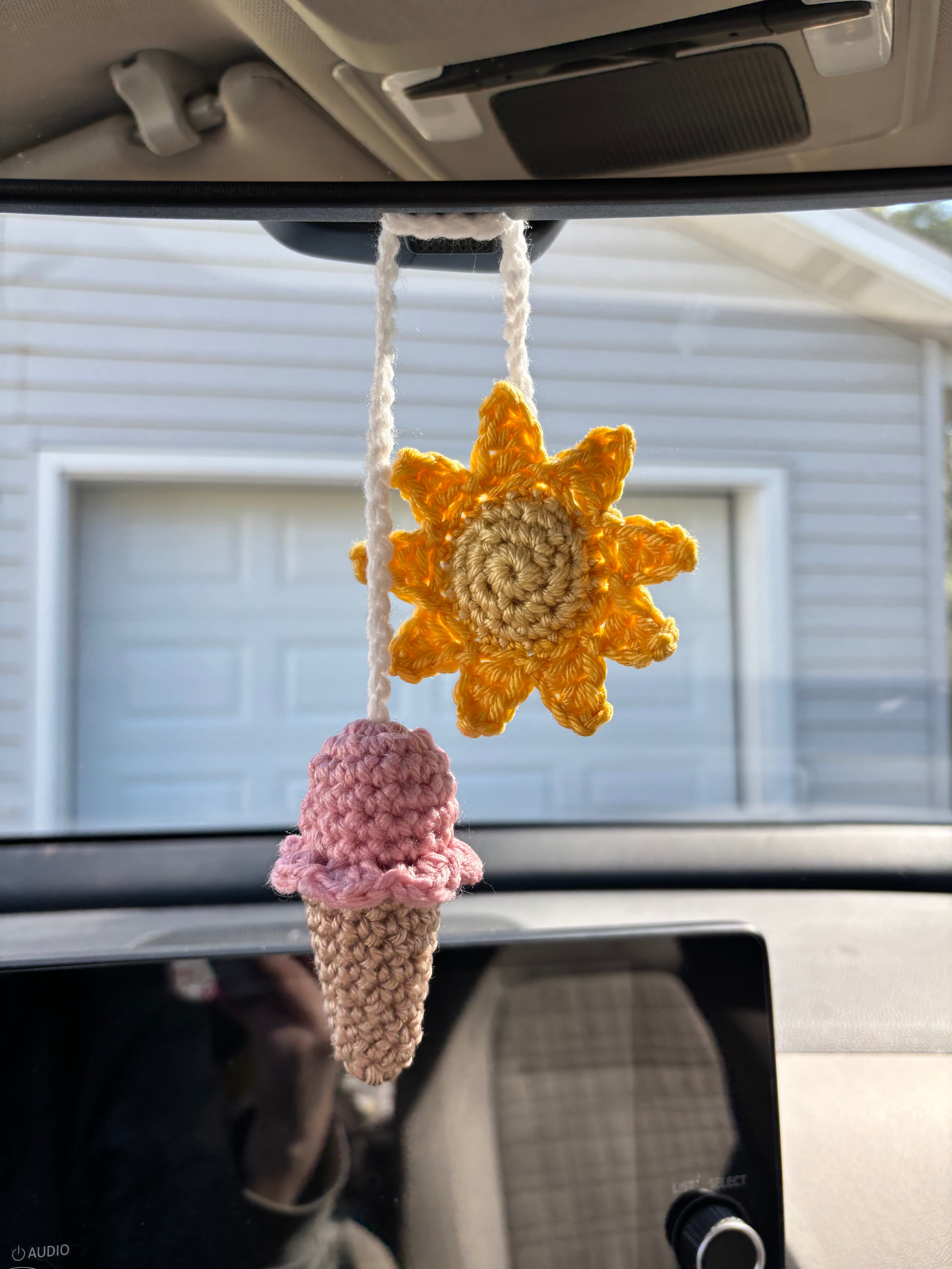 Ice cream and sun crochet car charm