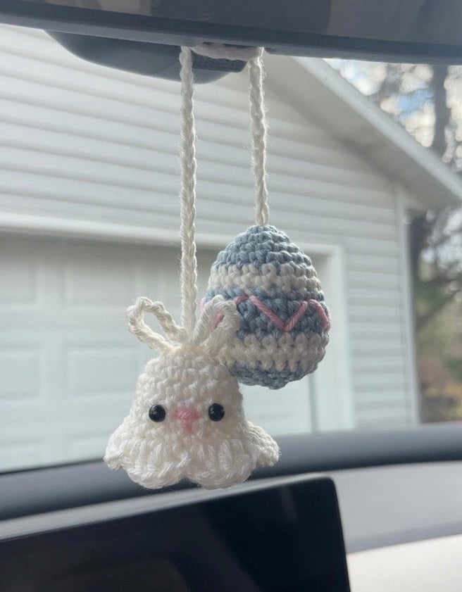 Bunny and Egg Crochet Car Charm
