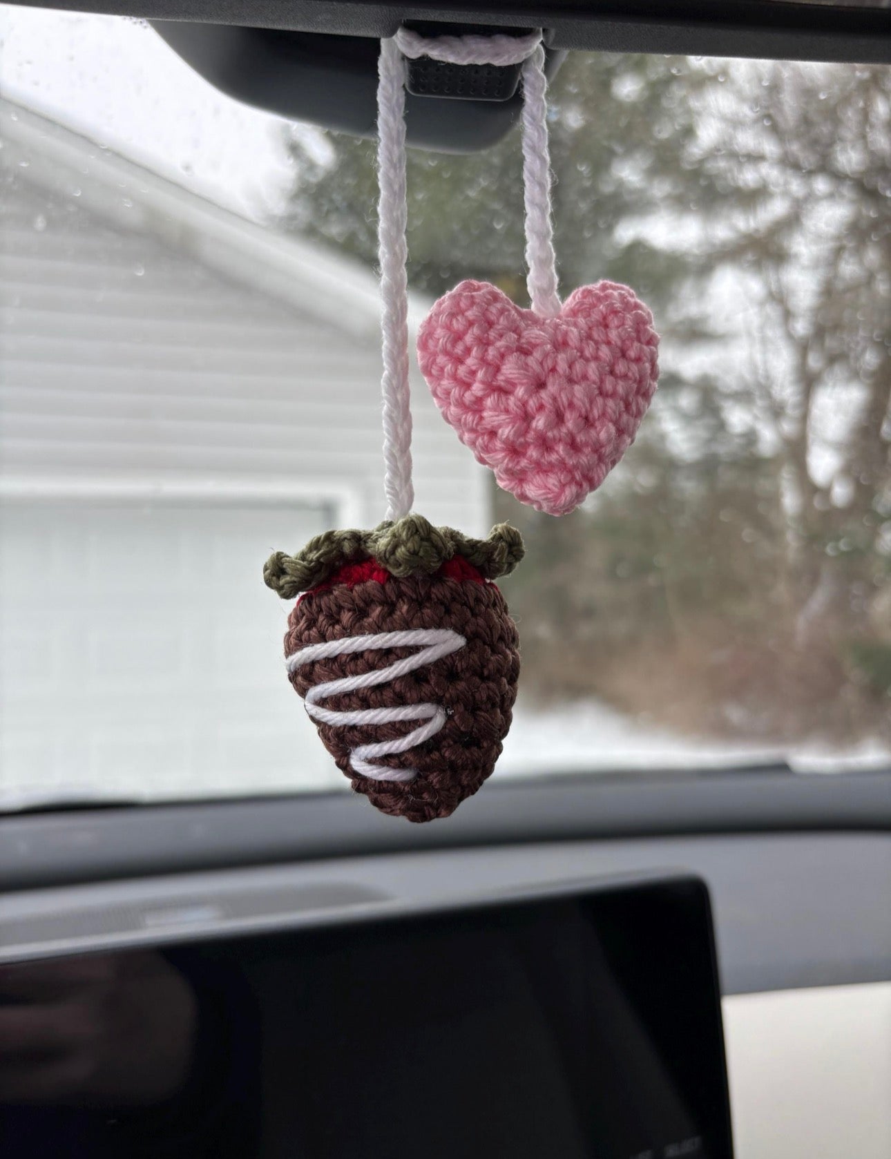 Chocolate Strawberry Crochet Car Charm