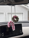 Pink Candy Cane Crochet Car Charm