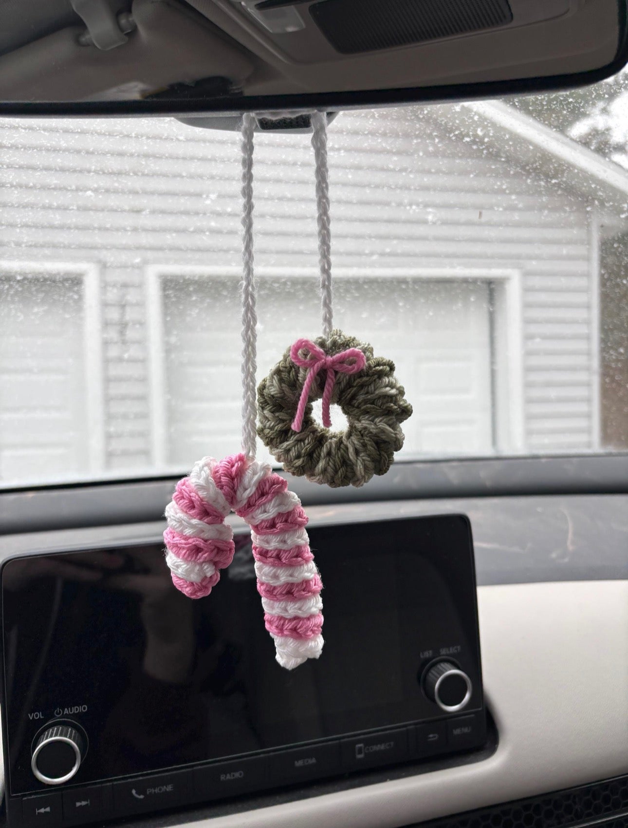 Pink Candy Cane Crochet Car Charm