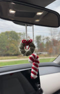 Candy Cane and Wreath Crochet Car Charm